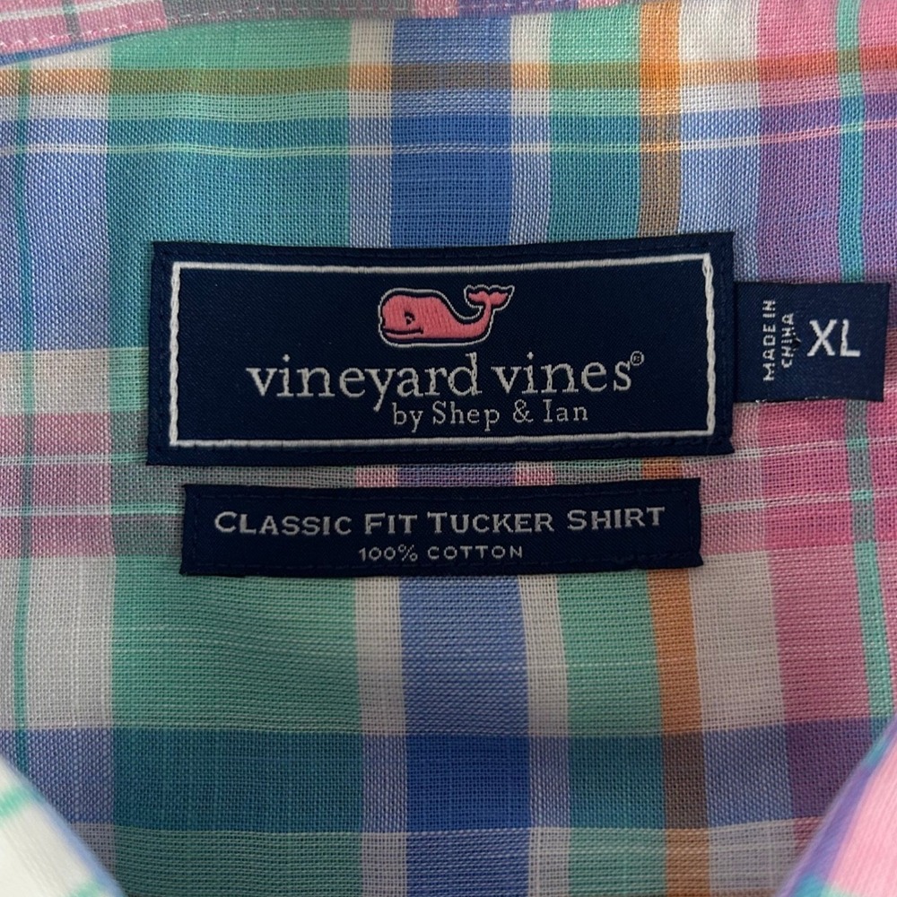 Vineyard Vines Shirt Mens XL Pastel Plaid Classic Fit Tucker Short Sleeve Cotton - Picture 4 of 8